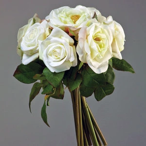 Розы (связка) бело-зелёные с розовой рубашкой