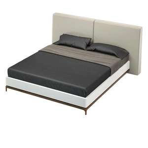 Кровать с решеткой отделка шпон ореха F, экокожа PU78, светло-серый матовый лак RAL9002