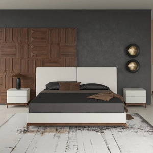 Кровать с решеткой отделка шпон ореха F, экокожа PU78, светло-серый матовый лак RAL9002