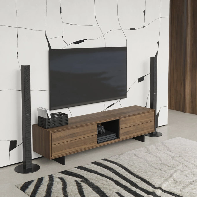 Тумба под TV отделка шпон ореха F, черный матовый лак, черный матовый лак от MOD INTERIORS, MDI.TV.MRM.68, 2-я фотография